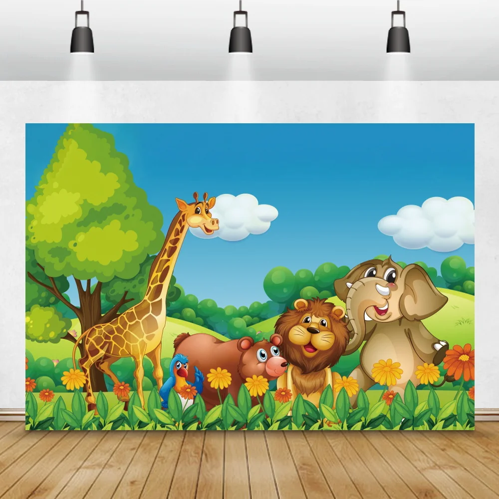 Jungle Safari Party Child Birthday Baby Shower Photography Backdrop Forest Wild Animals Custom Poster Portrait Photo Background