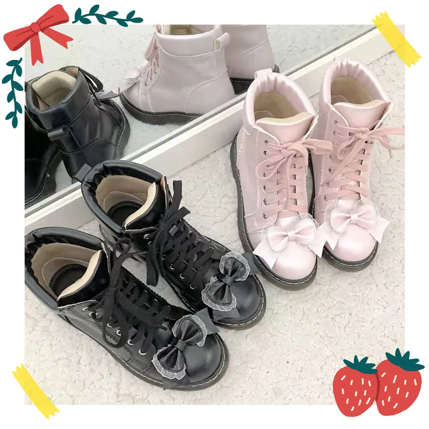 Japonês lolita martin botas plana Heel1-3cm estilo universitário retro macio menina botas de neve estudante feminino sapatos femininos kawaii menina loli