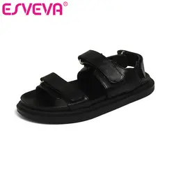 ESVEVA 2021 Genuine Leather Elegant Summer Female Shoes Wedge Heel Hook&Loop Slingback Casual Basic Women Sandals Size 34-39