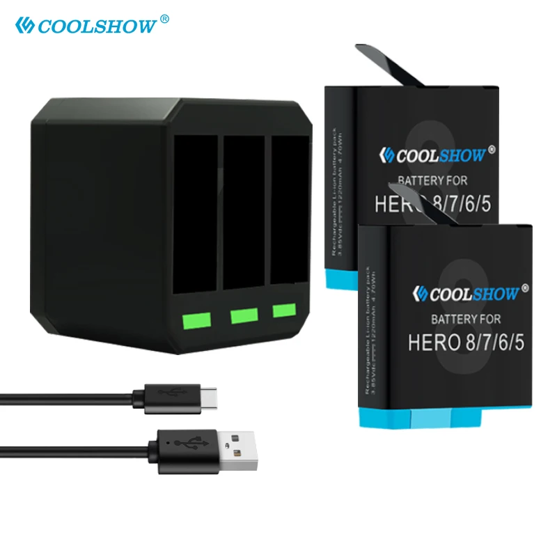 Зарядное устройство Coolshow на 1220 мА · ч для камеры Gopro Hero 8 Hero 7 Hero 6 Hero 5 Black