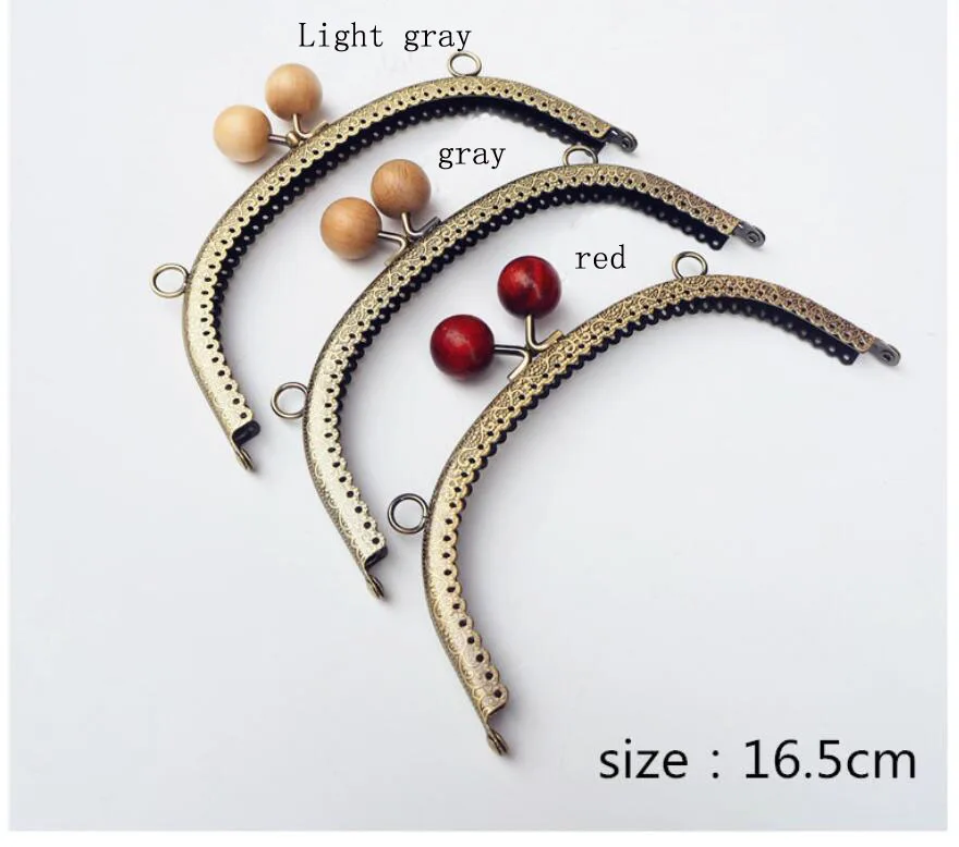 10pcs 8.5 12.5 16.5 20.5CM Candy head Bag Kiss Clasp Wooden bead Metal Coining Pattern Purse Frame DIY Bag Sewing Accessories