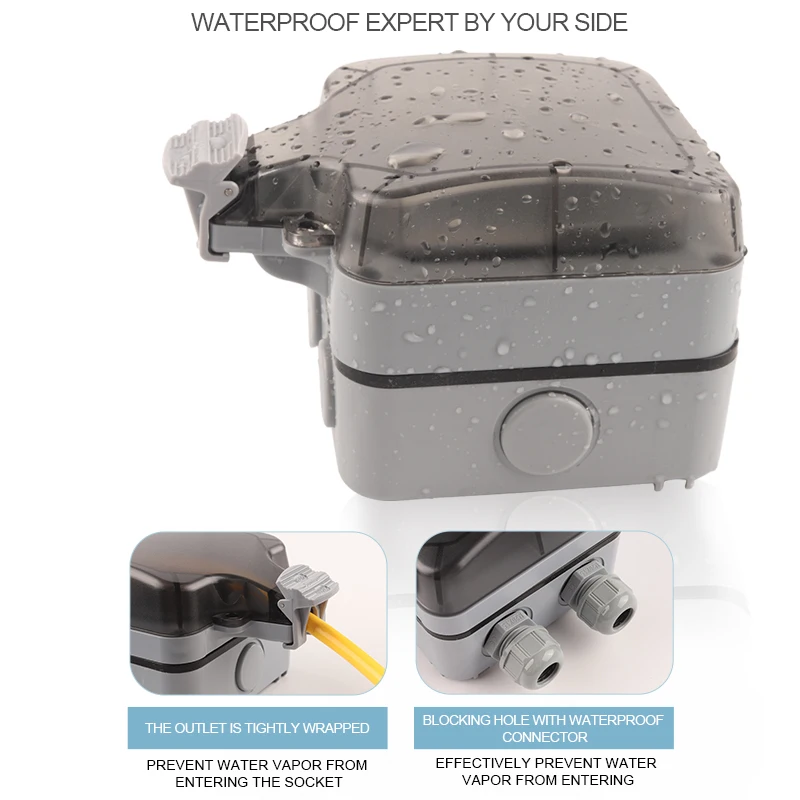 IP66 EU Germany Standard Waterproof Outdoor 16A Wall Power Double Socket With Switch For Home Garden Plug Outlet 250V