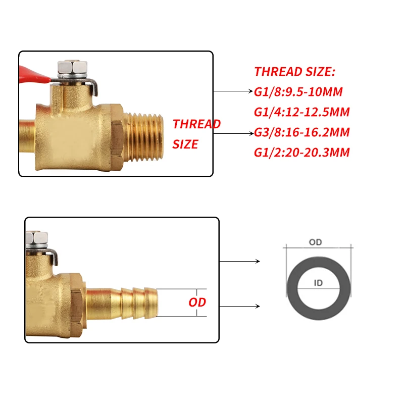 Brass Pneumatic Connector Controller Handle 6-12MM Hose Barb Inline ,Water Oil Air Gas Fuel Line Shutoff Ball Valve Pipe Fitting