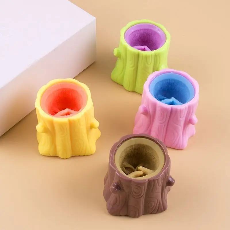 Cute Color Evil Squirrel Cup Decompression Pinch Music Retractable Toy Pinch Not Bad Squeeze Cup Pen Holder Prank  Squishy Toys