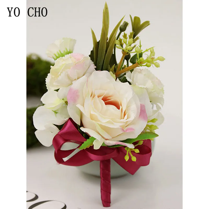 Wholesale Cheap Silk Rose Wrist Flower Artificial Flower Wedding Bridal Brooch Decorative Wrist Corsage Bands