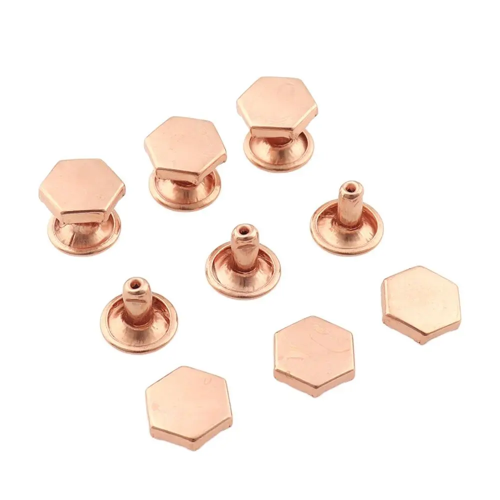 50sets Polygon Rose gold Fashion Round Double Cap Rivet Stud Collision Nail Spike Rock Leathercraft Shoe Garment Bracelet DIY