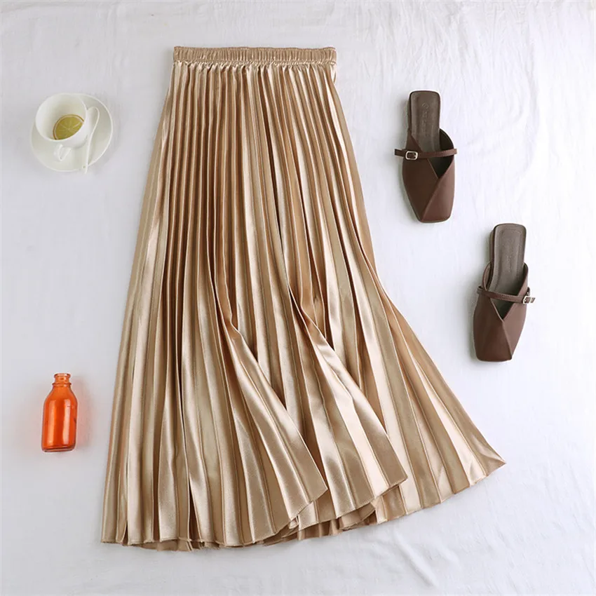 

Big Size Autumn Vintage Women Midi Long Skirts Fashion Large Swing Pleated Skirt Lady High Waist A-line Skirt Bottomings WZ1466