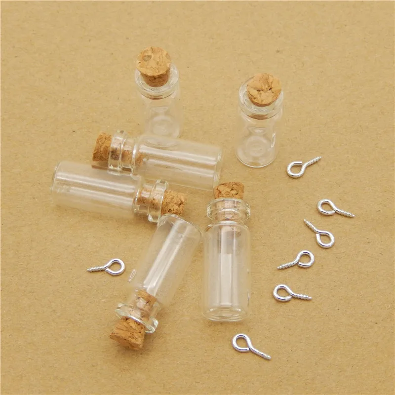 Julie Wang 10PCS 1ml Tiny Clear Glass Wish Bottles Charms Hook Vials Jars Containers Cork Stoppers Home Decor Birthday Bless