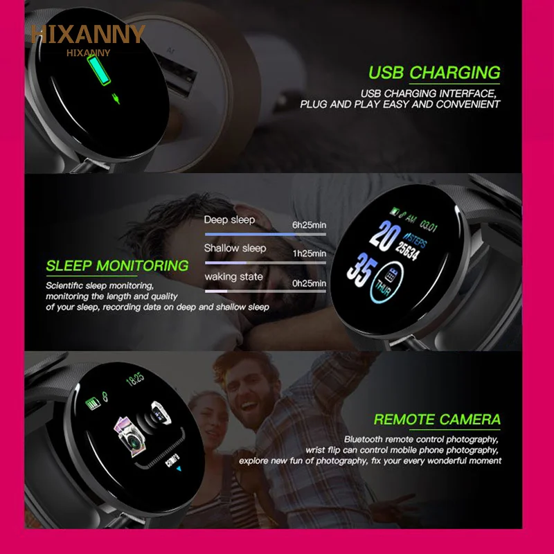 Men Watches Blood Pressure Round Smart watch Women Waterproof Sport Heart Rate Fitness Tracker Watches for Android IOS Phone D20