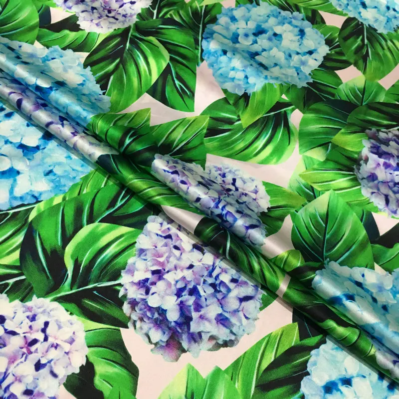 Hydrangea digital printing fabric natural mulberry stain silk high fashion fabric for dress shirt scarf all for sewing clothes