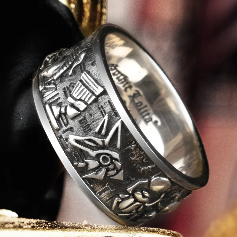 

925 silver embossed Egyptian gods Horus Anubis retro silver ring men's single tail index finger Fashion Jewelry