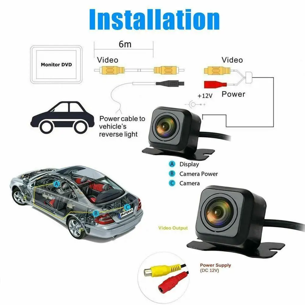 Car Rear View Camera Universal HD Night Vision Backup Parking Reverse Camera Waterproof IP68 170 Wide Angle HD Color Image