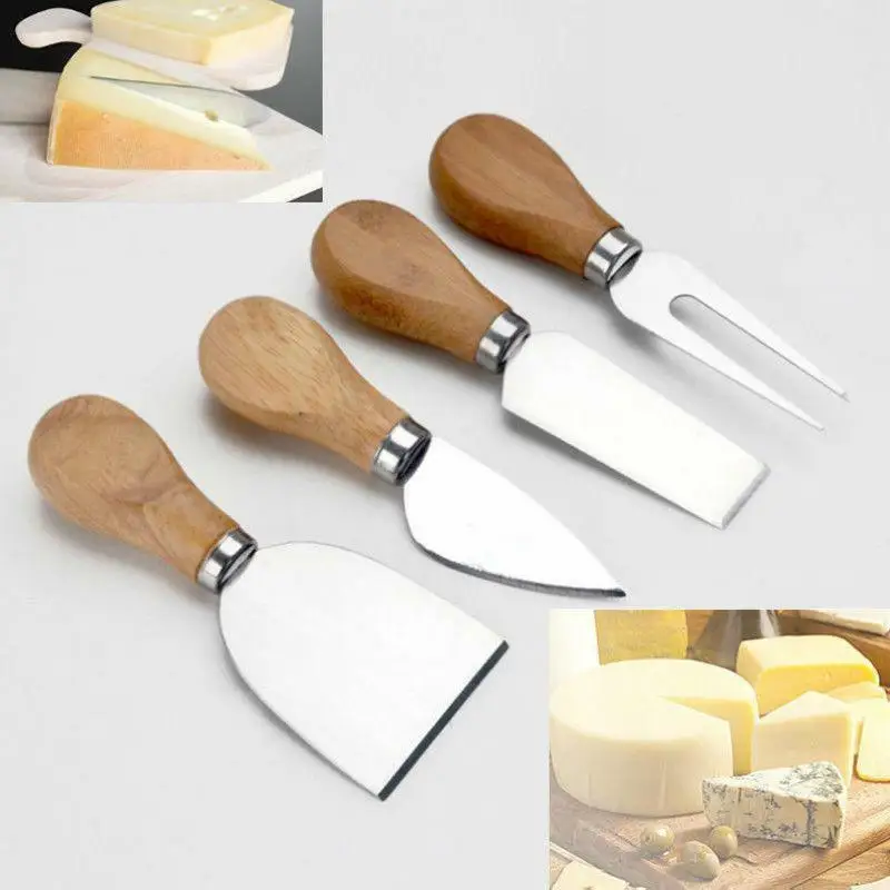 4PCS Cheese Knife with Bamboo Handle KitchenKnives Acacia Wood Rubber Kitchen Accessories Home Supplies Drop Ship Directly