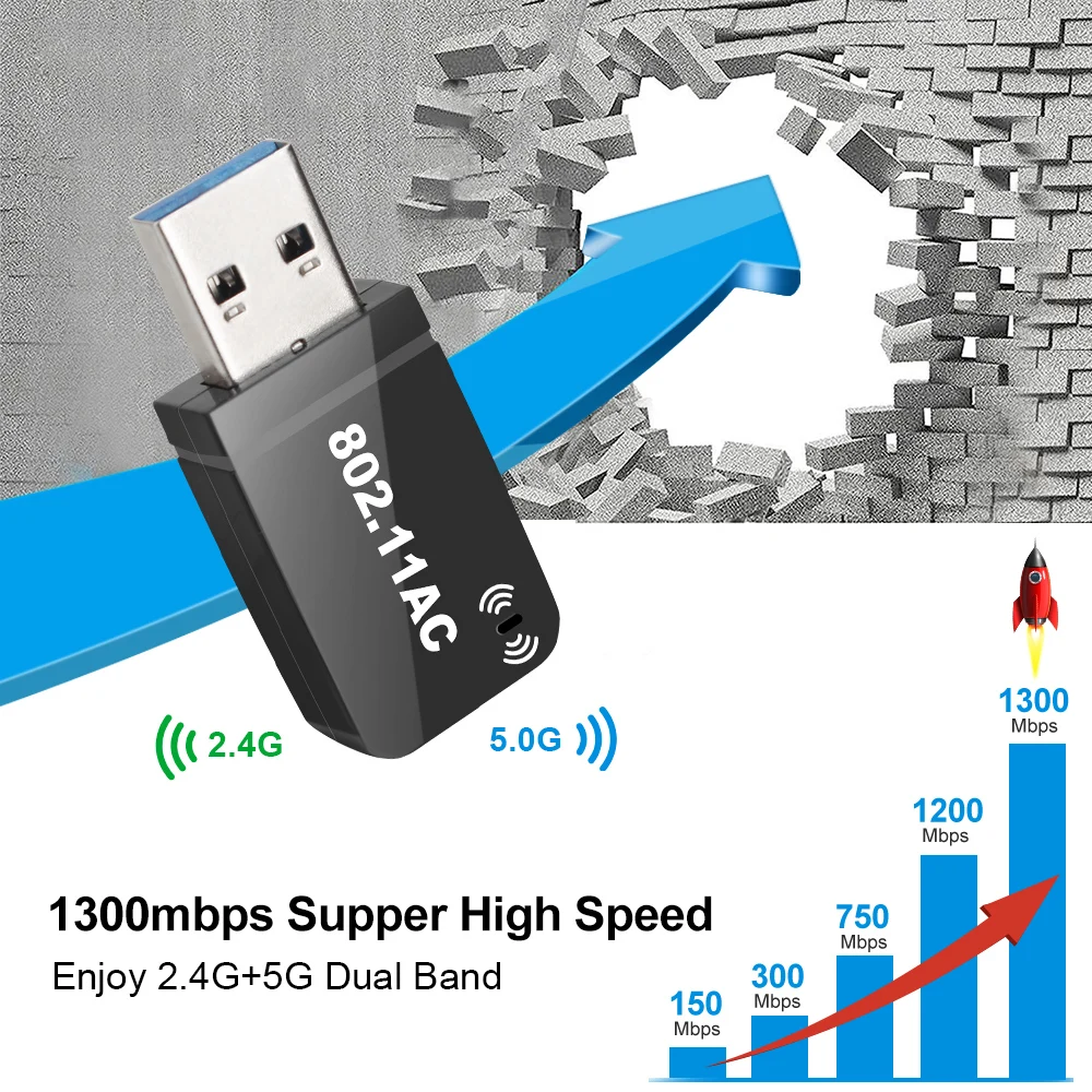 5ghz واي فاي محول واي فاي Usb 3.0 محول 1300 متر واي فاي هوائي محول إيثرنت لأجهزة الكمبيوتر المحمول بطاقة الشبكة 5g واي فاي دونغل استقبال