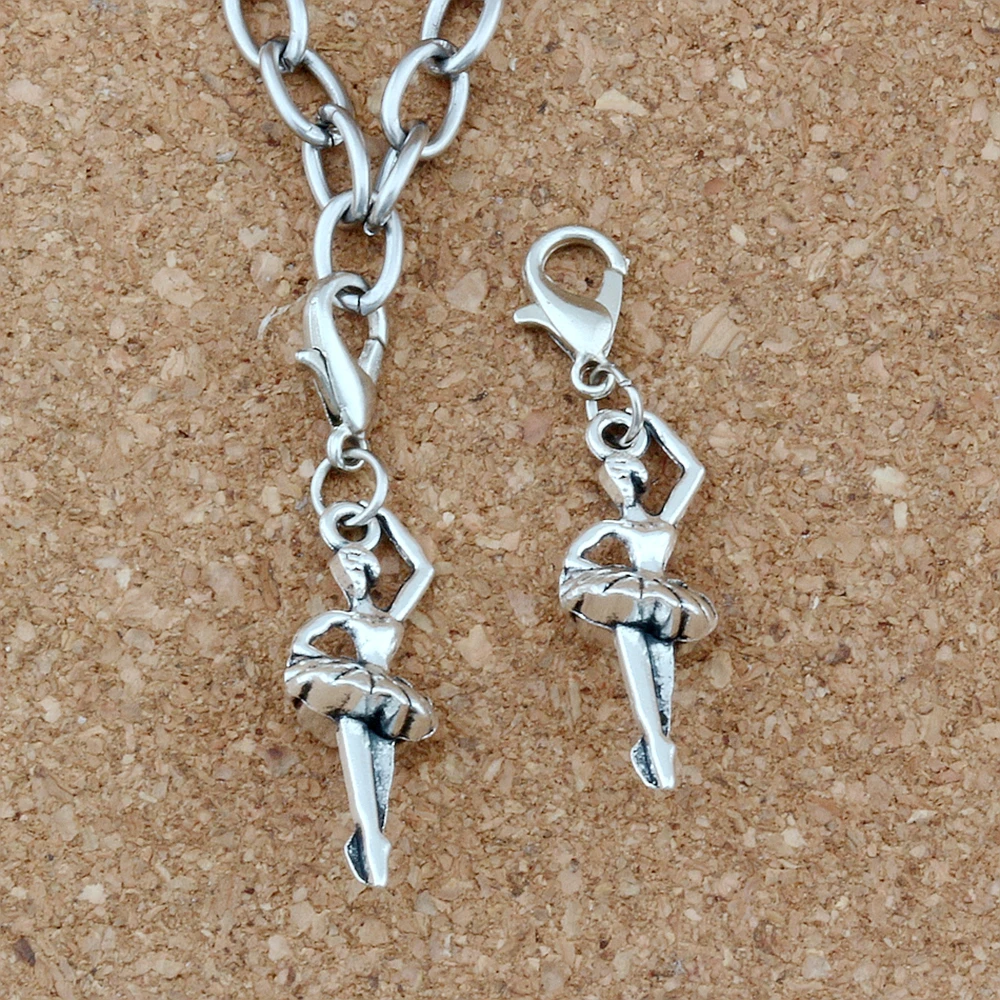 25Pcs Alloy Ballet Girls Floating Lobster Clasps Charm Pendants Antique Jewelry Making DIY Handmade Craft 9.5x40mm A-348b