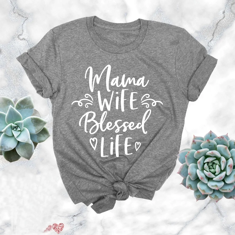 Tee Fashion Casual Aesthetic Tumblr  Tops Mama Wife Blessed Life Shirt Mother T  New Mom  Pregnancy Women