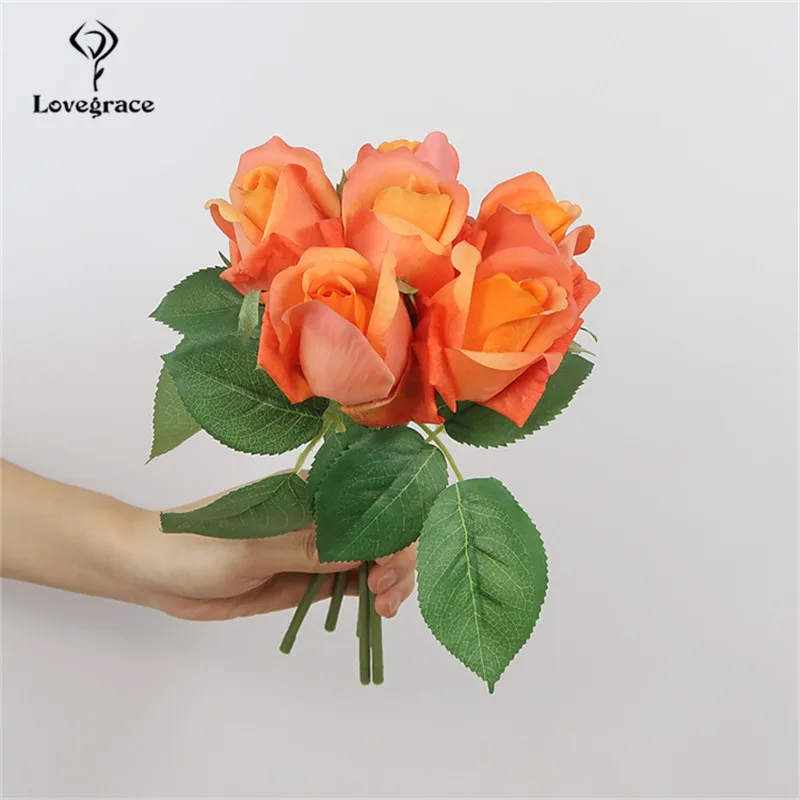 6 Heads Small Silk Roses Artificial Flowers Bouquet Fake Roses Bundle Flore for Wedding Table Fake Flowers Home Indoor DIY Decor