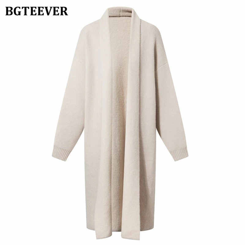 BGTEEVER Stylish Chic Oversized Knitted Cardigans for Women V-neck Soft Warm Loose Female Sweater Cardigans Autumn Winter 2020