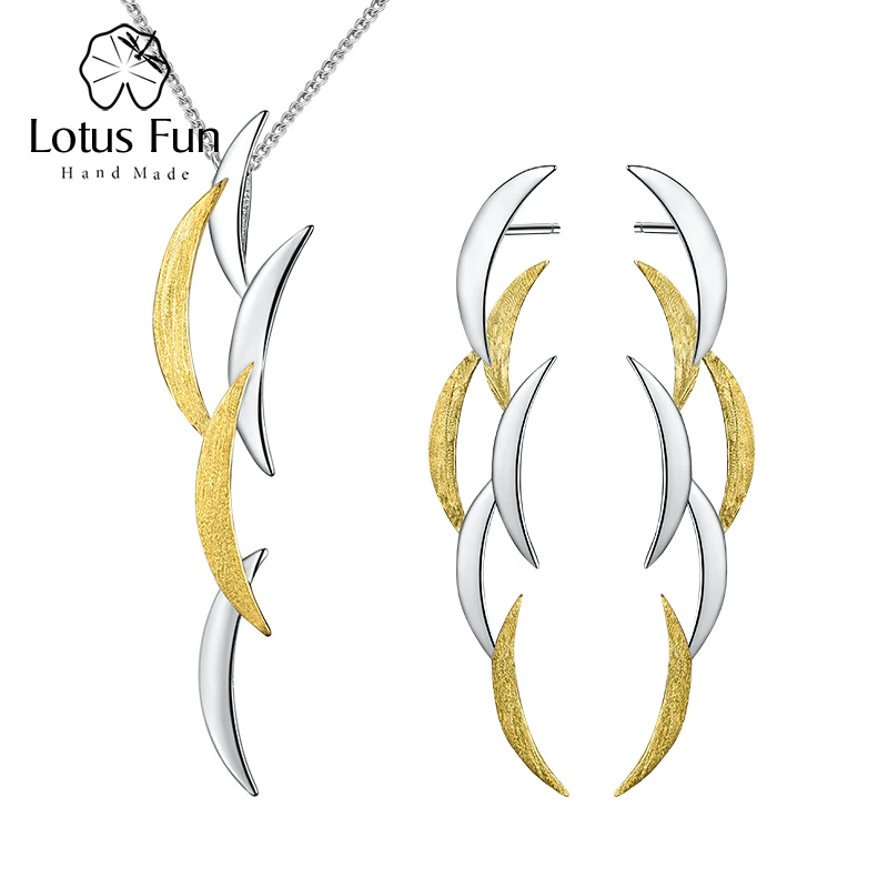 Lotus Fun Vintage Solar Eclipse Unusual Moon Jewelry Set with Earring Pendant Necklaces for Women 925 Sterling Silver Jewelry