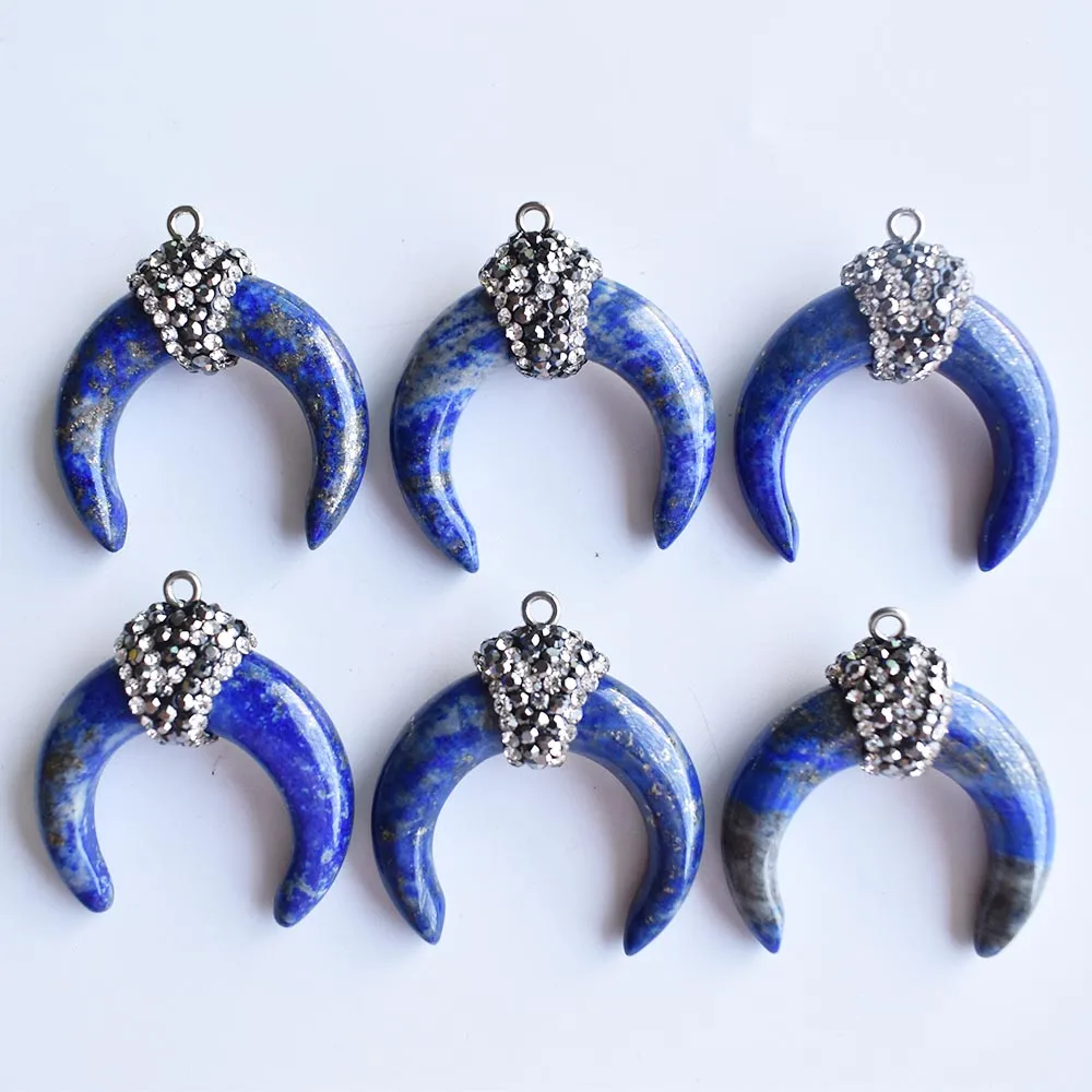 2020 new Fashion high quality natural lapis lazuli ox horn shape pendants for jewelry making 6pcs/lot Wholesale