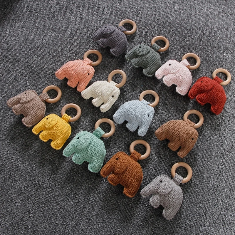 1 pz uncinetto elefante bambino massaggiagengive BPA anello di dentizione in legno di faggio gratuito succhietto neonato giocattolo molare lenitivo giocattoli educativi sensoriali