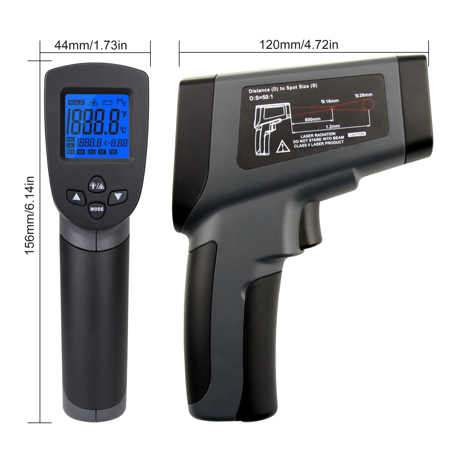 -50~1600C Infrared Thermometer LCD Display IR Digital Thermometer C/F Selection Surface Temperature Thermometer Pyrometer