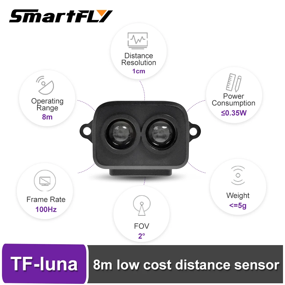 Benewake TF-Luna Single Point Laser Radar Module Lightweight Small Size Low Power Consumption 5V UART IIC Interface Radar