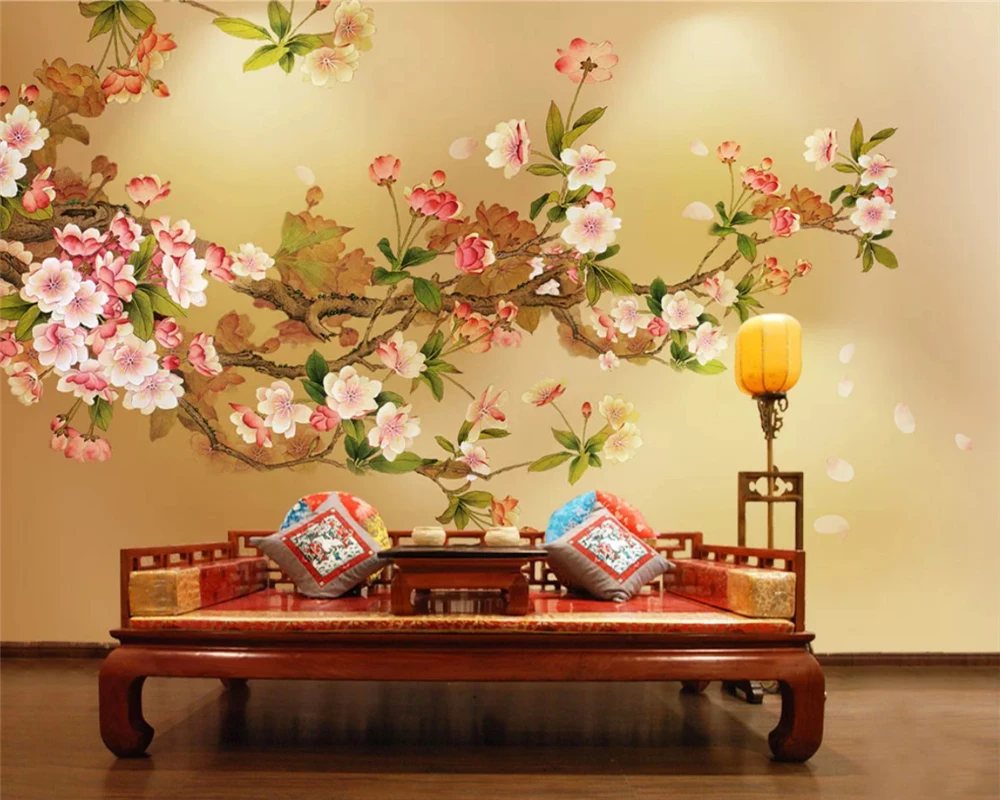 beibehang papel de parede 3d wallpaper Custom hand-painted flowers birds peach flower background decorative painting wallpaper
