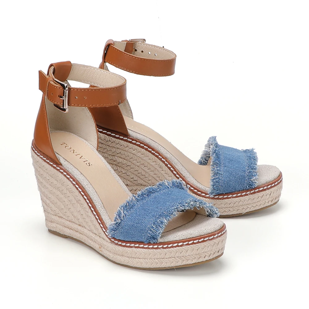 Sapato Feminino Sandalias Mujer Sapatos Mulher sandały na koturnie z wysokim obcasem buty obcas na sukienki obcasy letnia wyprzedaż Slip On Wedge