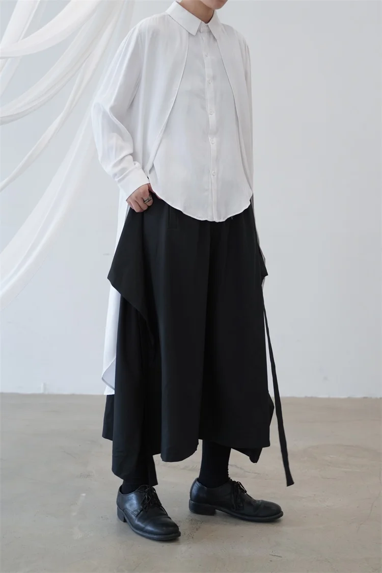 

Fall ladies new square collar solid color tuxedo design feeling long sleeve shirt front short back loose fashion trend