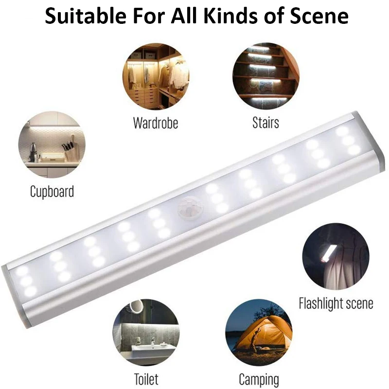 30 LED Motion Sensor Under Cabinet Light USB Rechargeable Motion Sensor Light For Kitchen Stair Hallway Cupboard Wardrobe Closet