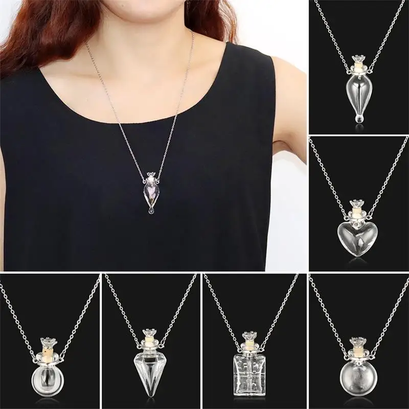 1PC Openable Water Drop Heart Steel Chain Keepsake Essential Oil Pendant Memorial Jewelry Perfume Jewellery Glaze Vial Necklace