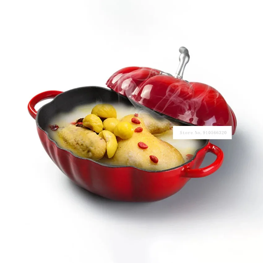 BCA20B Household Tomato Shape Cast Iron 27cm Enamel Cooking Stew Soup Pot Thickened Flat Base Saucepan Induction Cooker