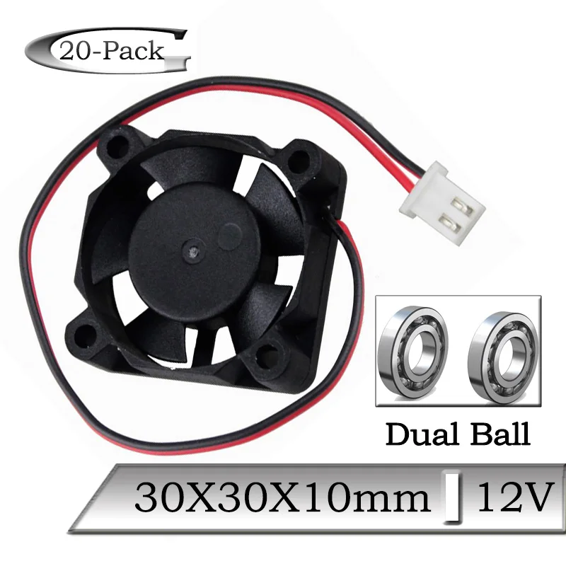 

20Pcs/Lot Gdstime DC 12V 30x30x10mm 30mm Dual Ball Bearing Brushless Heatsink Cooling Fan 30mmx10mm 3cm Mini 3D Printer Radiator