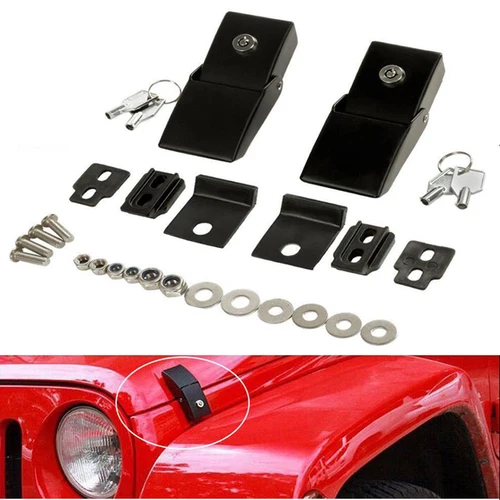 Imagen 1 del producto Montaje de bloqueo de capó duro de acero inoxidable, Kit de captura de capó negro para Jeep Wrangler JK y Unlimited, 2007-2018, accesorios de coche
