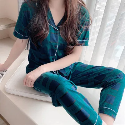 Pyjamas women short sleeve long pant summer sleepwear pajamas set cute cartoon pijamas suit new home clothes 15 styles