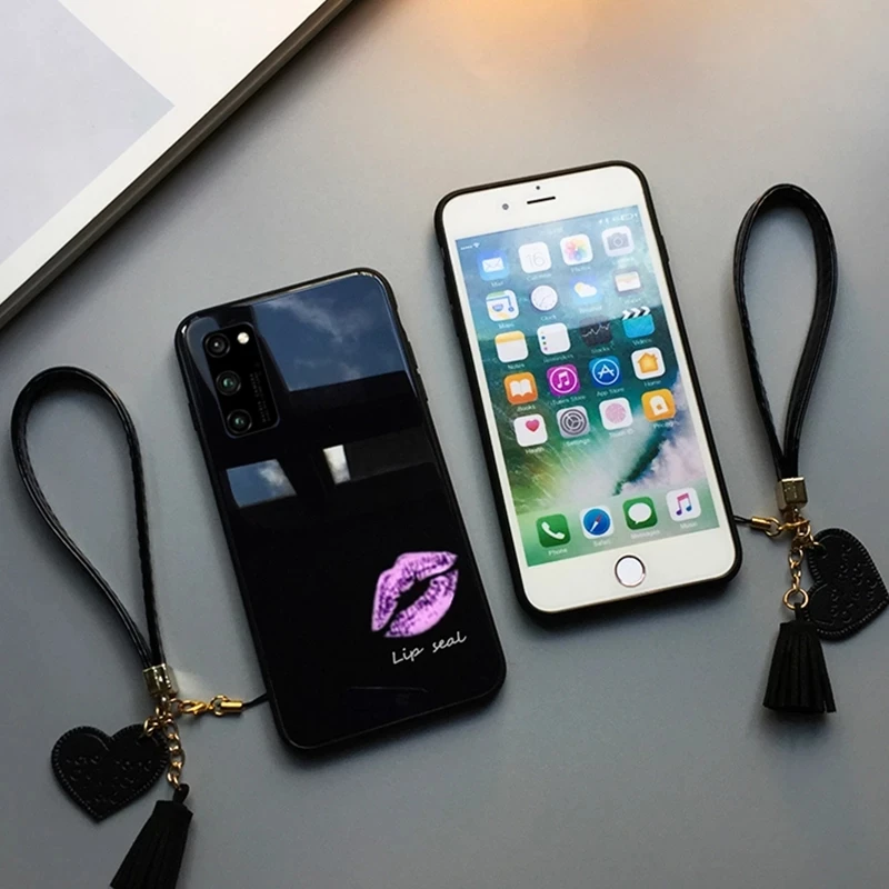 Tempered Glass Case For Huawei Honor 30 Plus 30S 20 20s 20i V20 50 60 Pro 60se Free Sexy Lip Print Hard Cover Coque Fundas