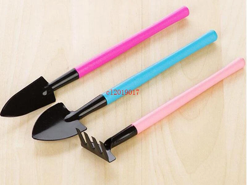 

3PCS/SET Mini Shovel Spade Rake Metal Head Garden Gardening Plant Tools Set with Colorful Wooden Handle