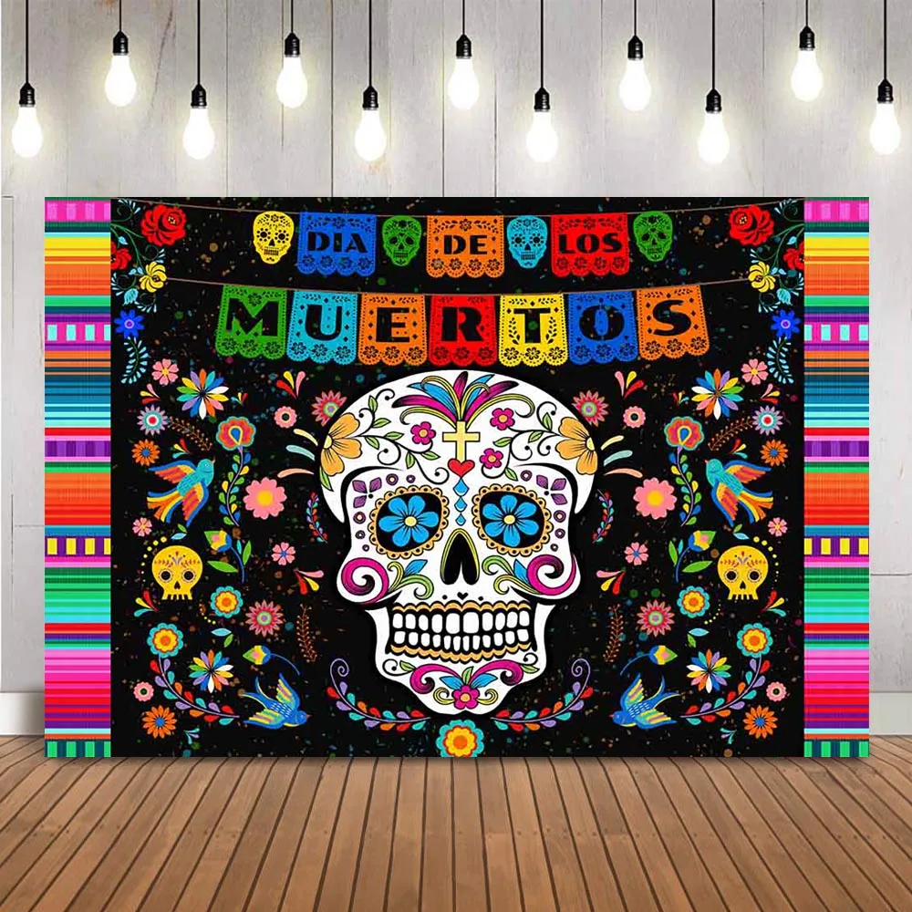 Photography backdrop day of the dead sugar skull photo booth background dress up party decoration Dia DE Los Muertos supplies