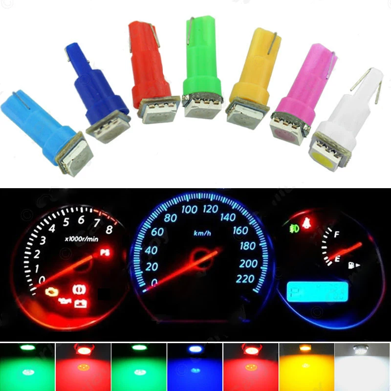 50Pcs 7color T5 1SMD 12V Blubs Wedge Dashboard LED Lights Bulbs Car Lnstrument Indicator AC Lamp Auto Interior Accessories