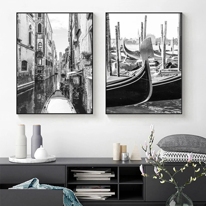 Venice Architecture Black and White Photo Posters Italy Venice Street Landscape Painting Prints Canvas Picture Living Room Decor