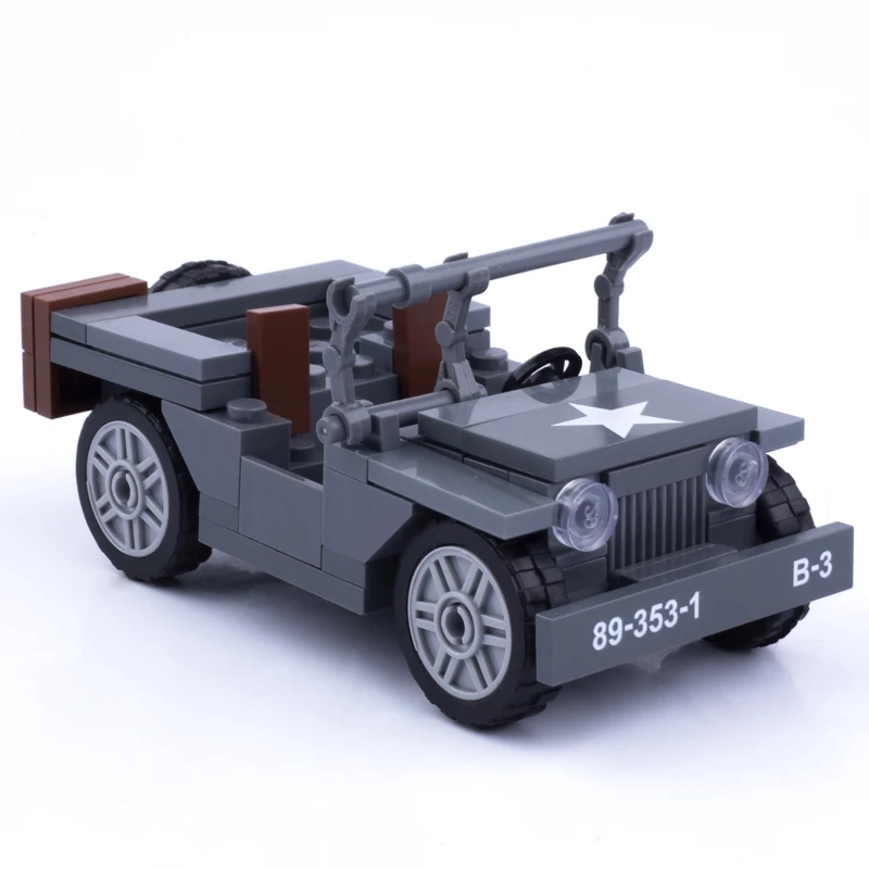 MOC WW2 Military US Figures Willy Jeep Car Vehicle Building Blocks Model War Army Soldiers Infantry Weapons Parts Kits Toys Gift