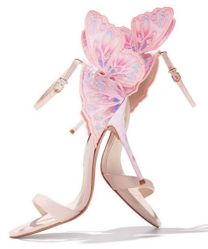 

Wing Sandals High Heel Metallic Leather Butterfly Heels Sandals Women Party Wedding Dress Shoes Patchwork Banquet Pumps