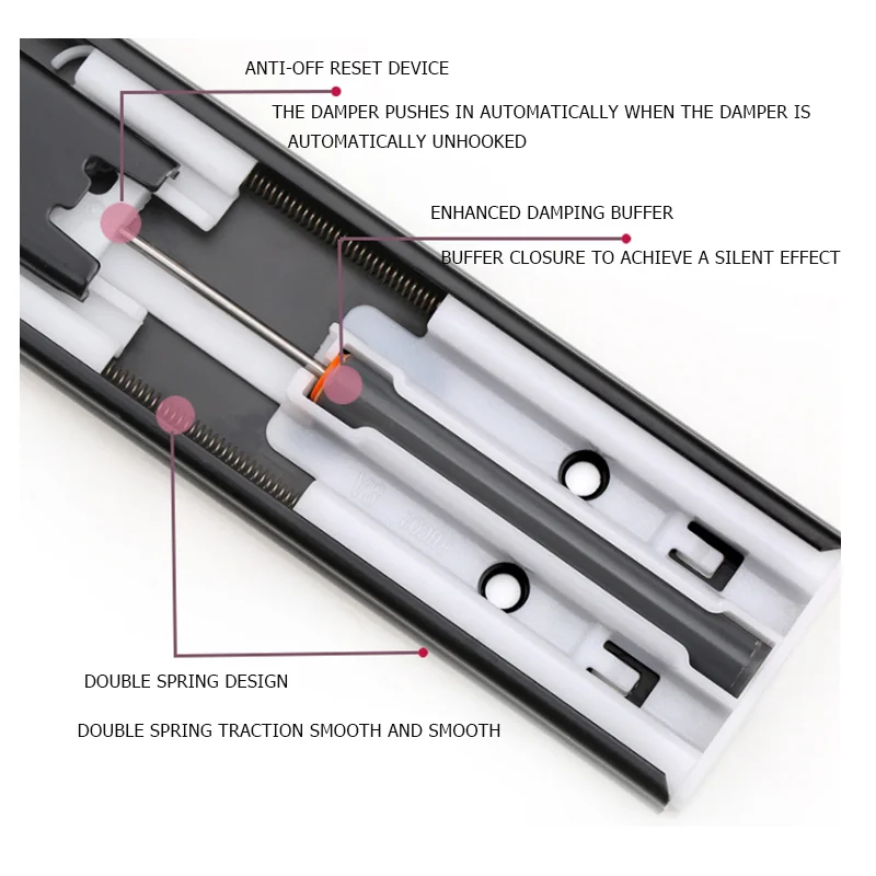 Guías de cajón de extensión completa para muebles, correderas de rodamiento de bolas con cierre suave para teclado, armario y cajones