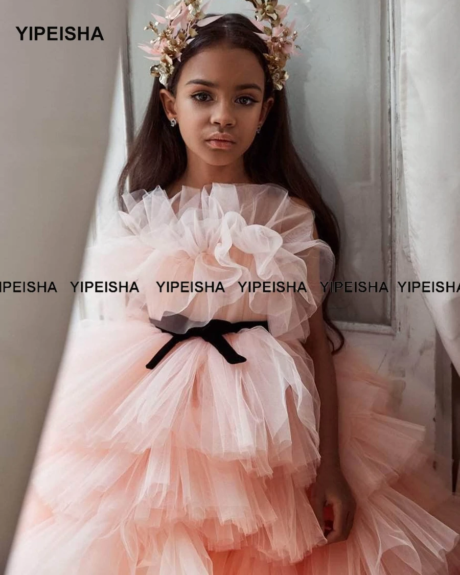 Yipeisha น่ารัก Ball ชุดดอกไม้ชุดสำหรับงานแต่งงานชุด High-Low Tulle วันเกิดเด็กชุดเจ้าหญิง First communion