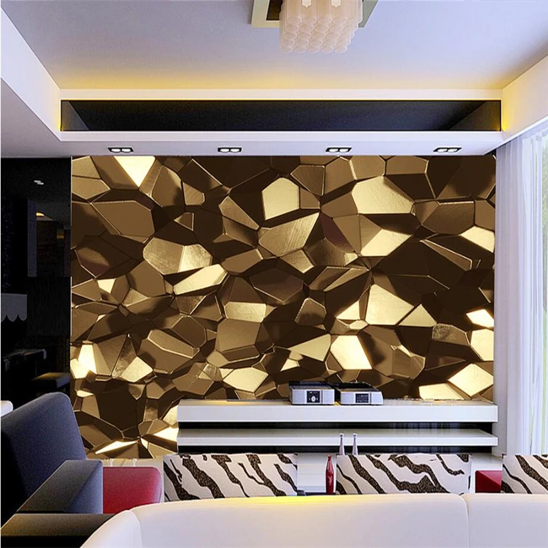 wellyu Custom large-scale mural 3d abstract architectural space gold polygon paper living room bedroom sofa background wallpaper