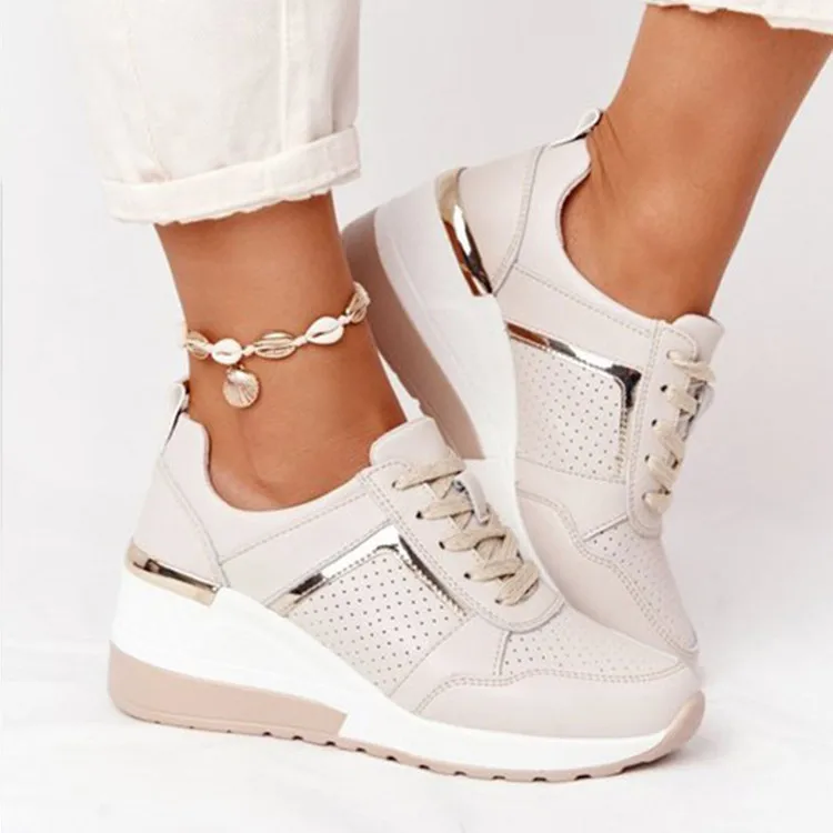 2021New Wedge Sneakers Women Lace-Up Height Increasing Sports Shoes Ladies Casual Platform Air Cushion Comfy Vulcanized Shoes