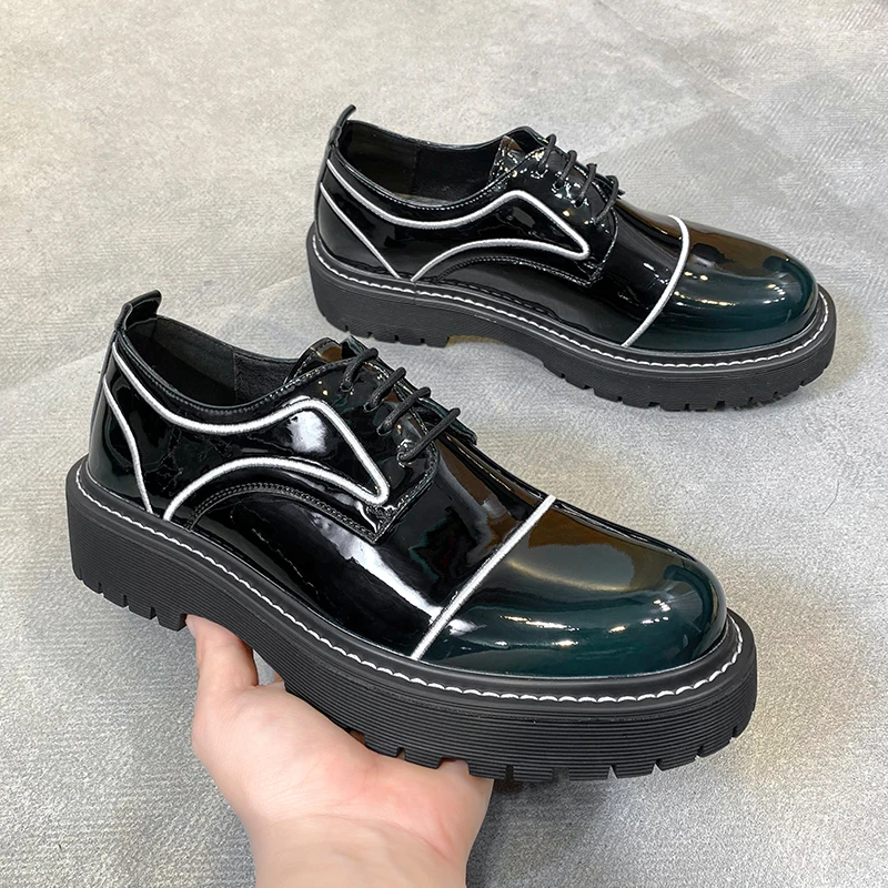 New Luxury Brand Fashion Men Derby Shoes Casual Formal Dress Leather Shoes Platform Lace-up Loafers Trend Autumn Wedge Party