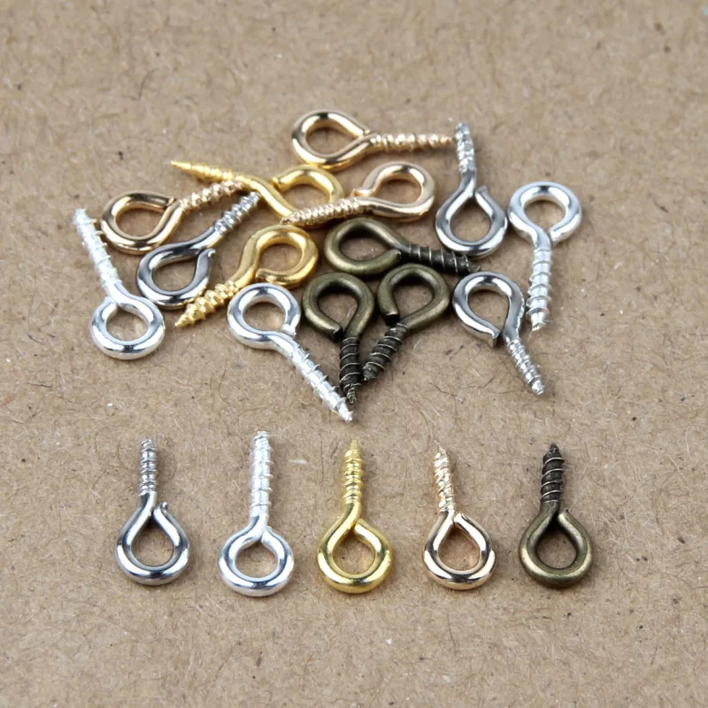 200pcs 4x8/5x10mm Small Tiny Mini Eye Pins Eyepins Hooks Eyelets Screw Threaded Clasps Hooks For Jewelry Making Findings DIY