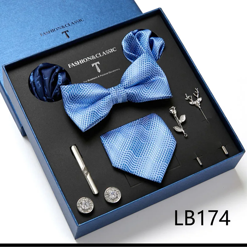 Hochwertige Geschenkbox für Feiertage, 7,5 cm, blaues Blumenmuster, Einstecktuch, Manschettenknöpfe, Krawattenclip, Krawatte für Herren, Geburtstagsgeschenk – Detail 12